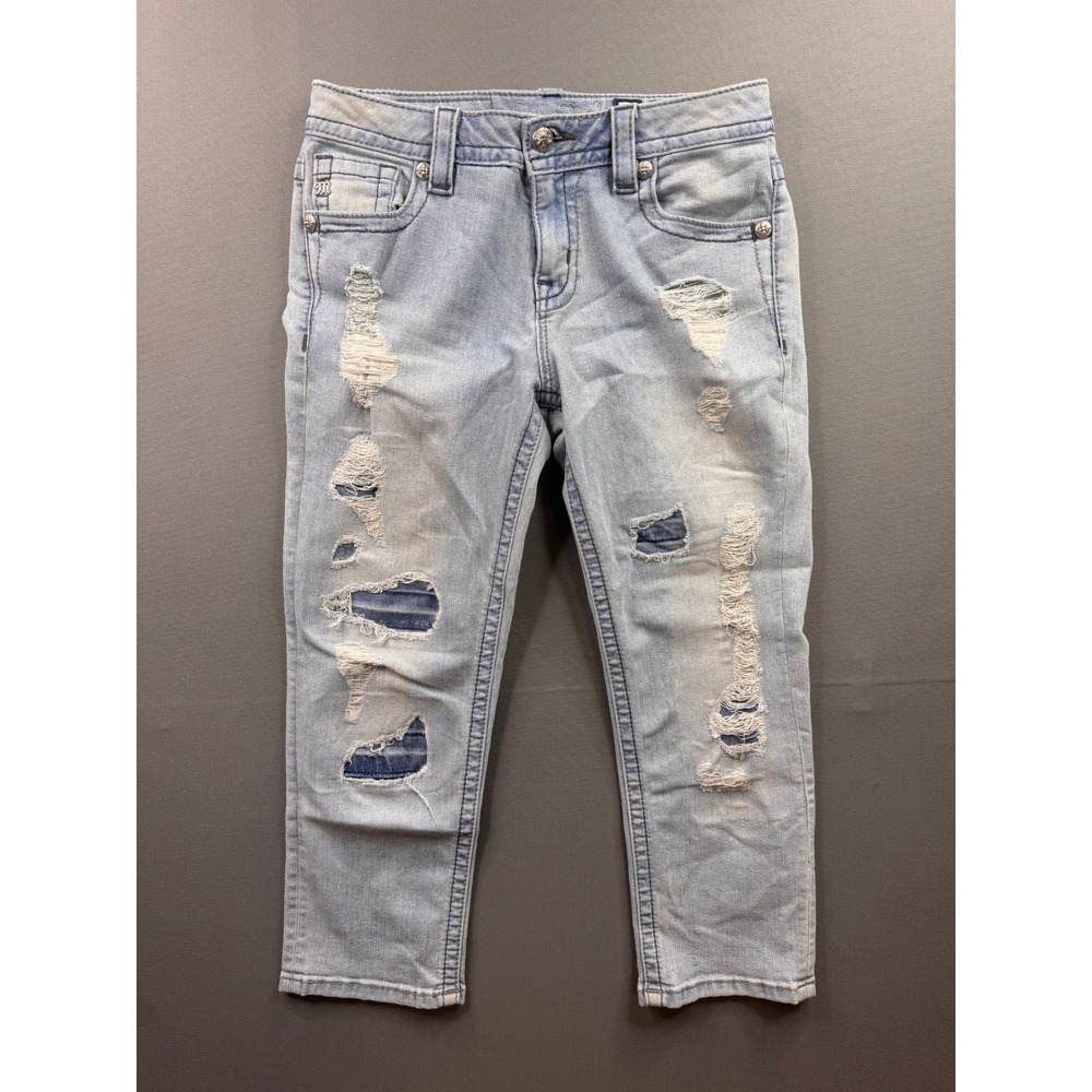 Miss Me Womens Boyfriend Capri Light Wash Distressed Patched Denim Jeans Size 25
